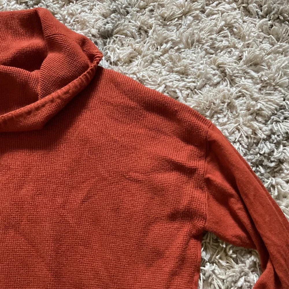 Jones New York Signature Rust Orange Waffle Knit Cowl Neck Drawstring Sweater M